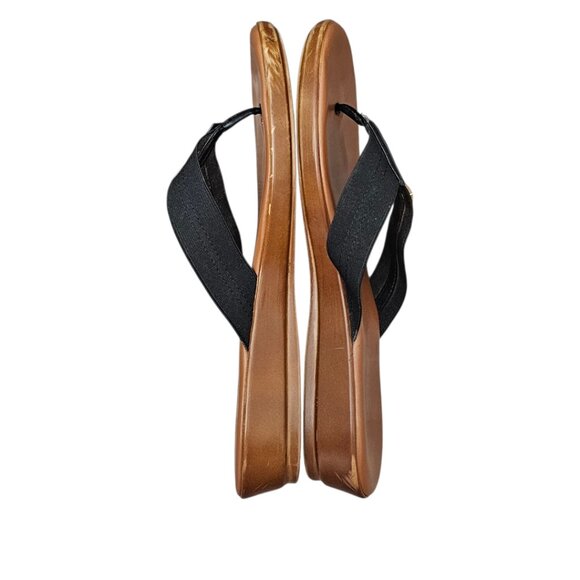 Italian Shoemakers Vale Women's Thong Tan Black Slip On Flip Flop Heel Sandals - Picture 10 of 11